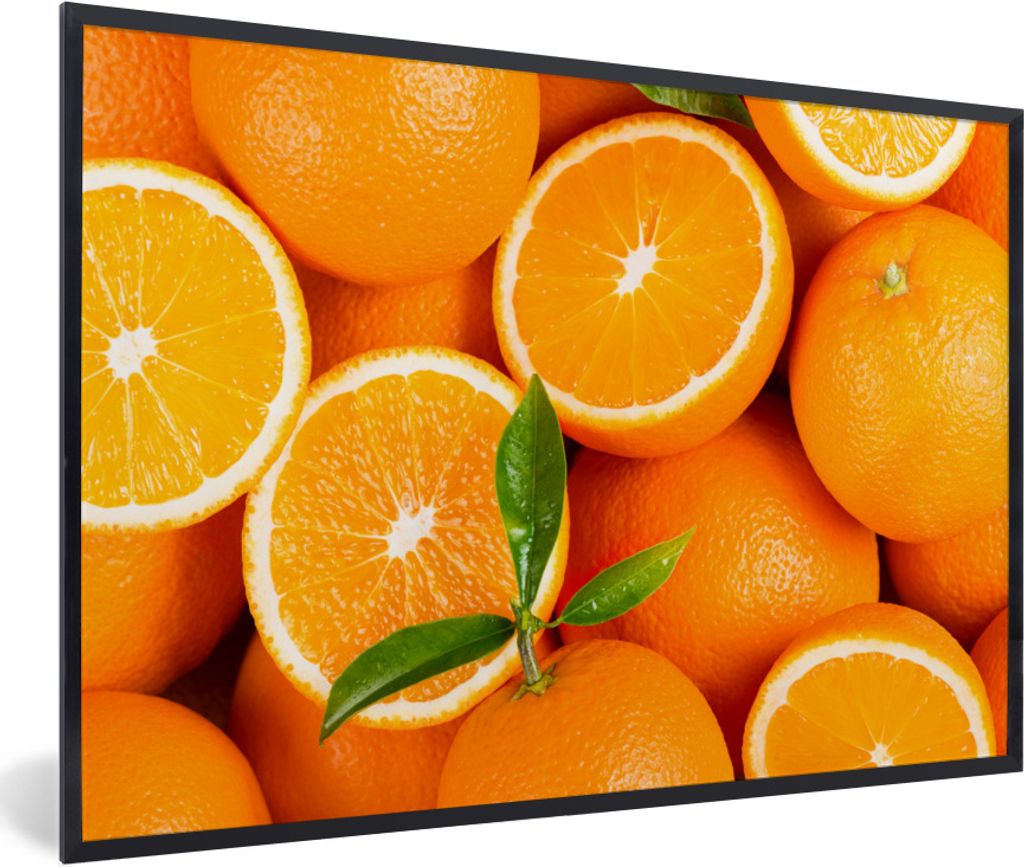 MuchoWow Gerahmtes Poster Früchte - Orange - Blätter 30x20 cm - Poster mit Schwarzem Bilderrahmen Wandposter Rahmen Foto Bilder - Kunstdruck - ...