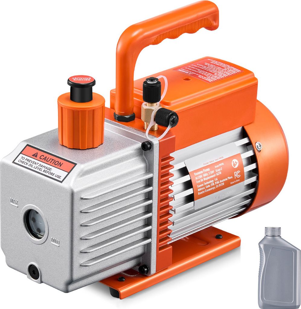 SucceBuy 6 CFM-Vakuumpumpe, 2-stufiger Drehschieber, AC-Vakuumpumpensatz für R134a, R22, R410a, Wartung von Autoklimaanlagen und Harzentgasung