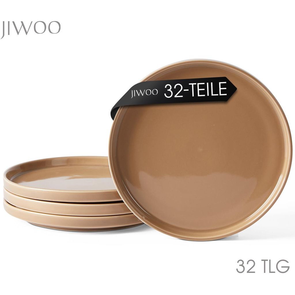 Teller set 32er Ø21 cm Speiseteller Steakteller Brotteller Flachteller set für 32 Personen Keramik Plate Mikrowellen- und Spülmaschinenfest