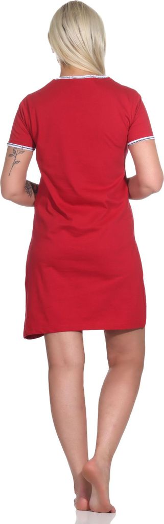 Maritimes Damen Nachthemd, kurzärmliges Bigshirt mit Rundhals - 123 214 10 151 ; rot , 36-38