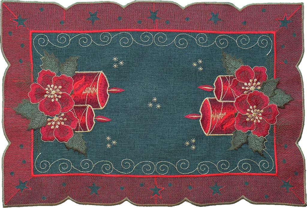 Tischläufer OLIVIA Kerzen Weihnachten Polyester grün-rot 30 x 45 cm