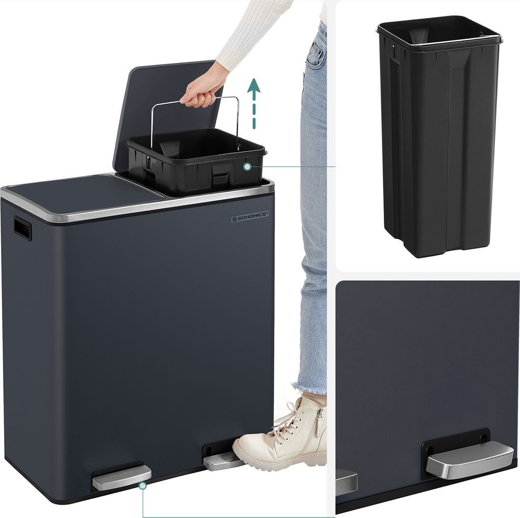 SONGMICS Mülleimer 60L mit Müllbeutel mit 2 Fächern 2 x 30 Produktbild 12