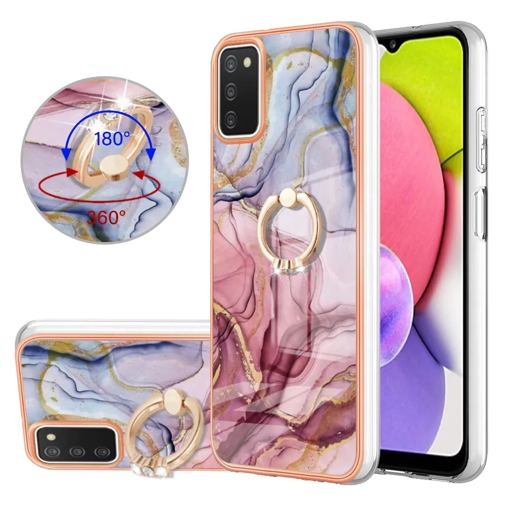 Custodia per Samsung Galaxy A03S, custodia protettiva in silicone TPU a fantasia con supporto ad anello Oro rosa