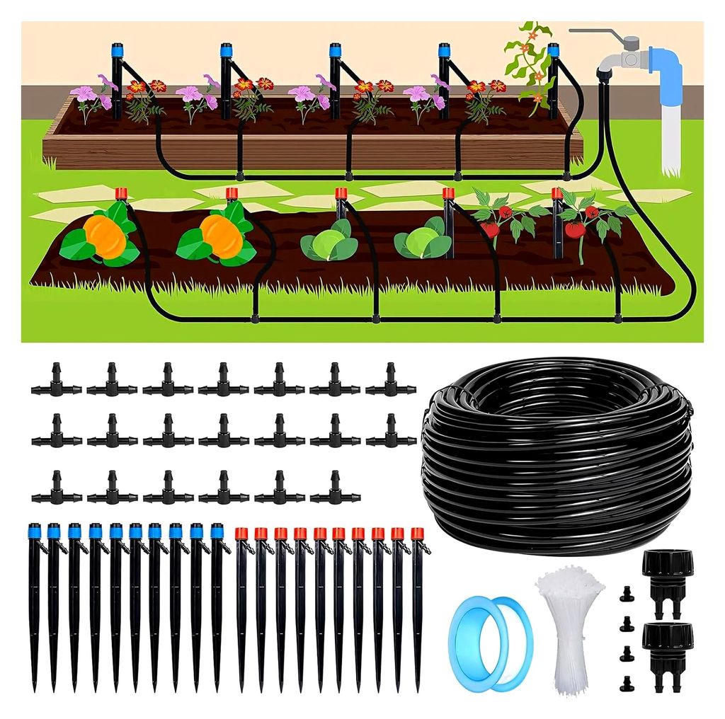 Bewässerungssystem Garten Set, 4/7 mm Bewässerung Kit, Automatische Tropfbewässerung, Sprinkler für Pflanzenbewässerung Gewächshaus (33,5 Met...