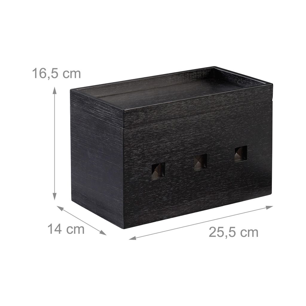 relaxdays Kabelbox Bambus schwarz Produktbild 4