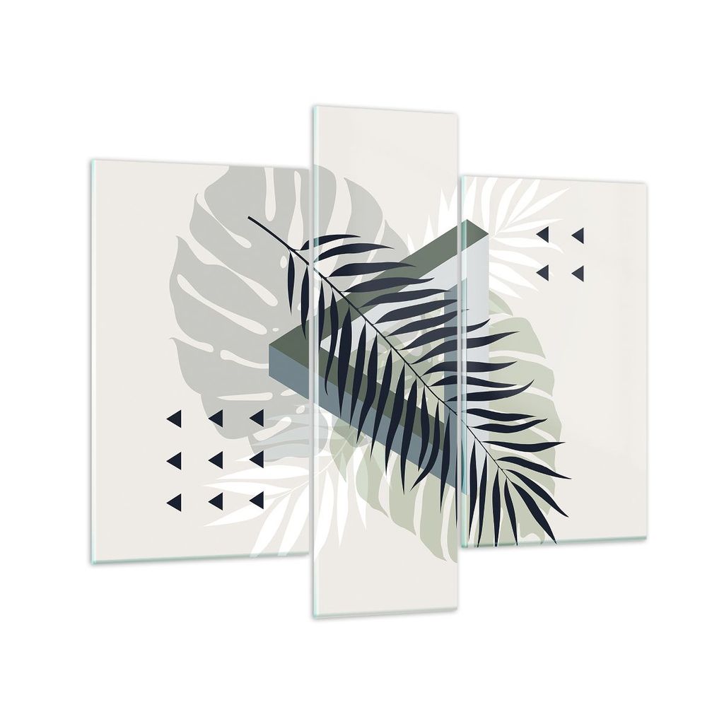 Bilder auf glas - 3 Teile - Monstera Palme Grafik - 95x80cm - Glasbilder - Wandbilder - Bilder - zum Aufhängen bereit - Wanddekoration aus Glas - ...