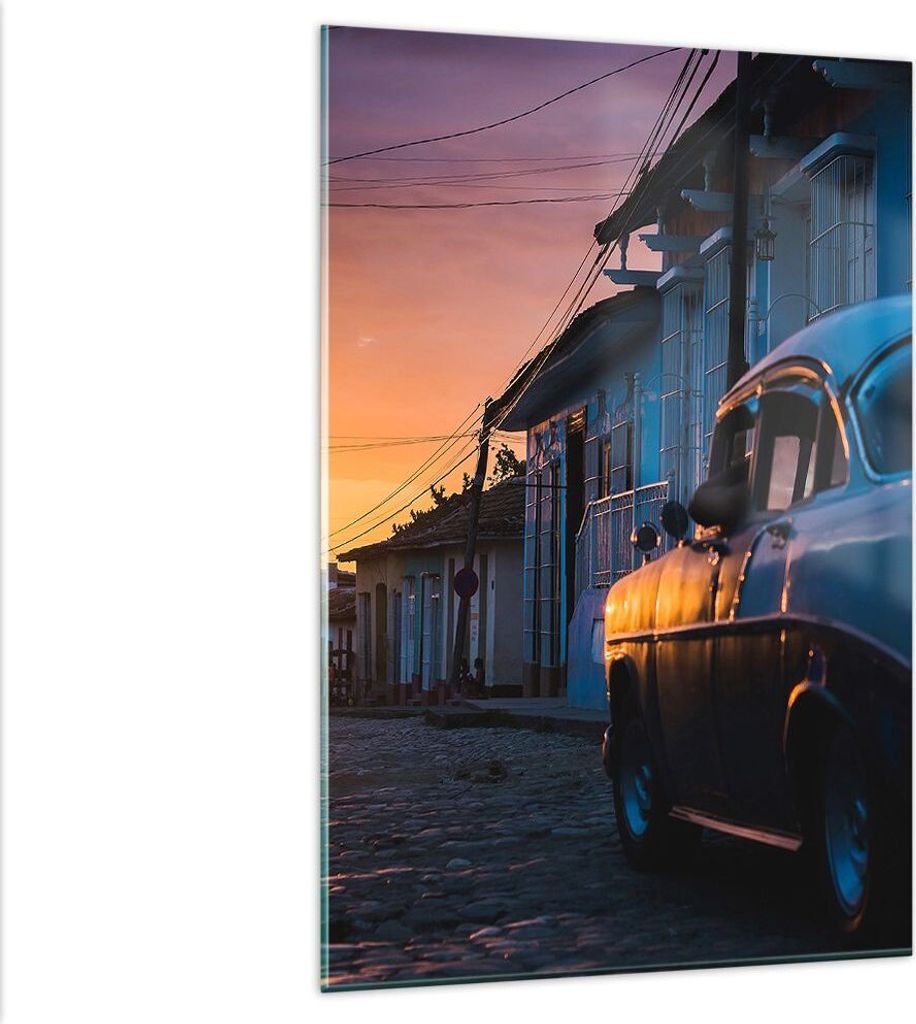 Bilder auf glas - Einteilig - Straße Auto Haus - 80x120cm - Glasbilder - Wandbilder - Bilder - zum Aufhängen bereit - Wanddekoration aus Glas - G...