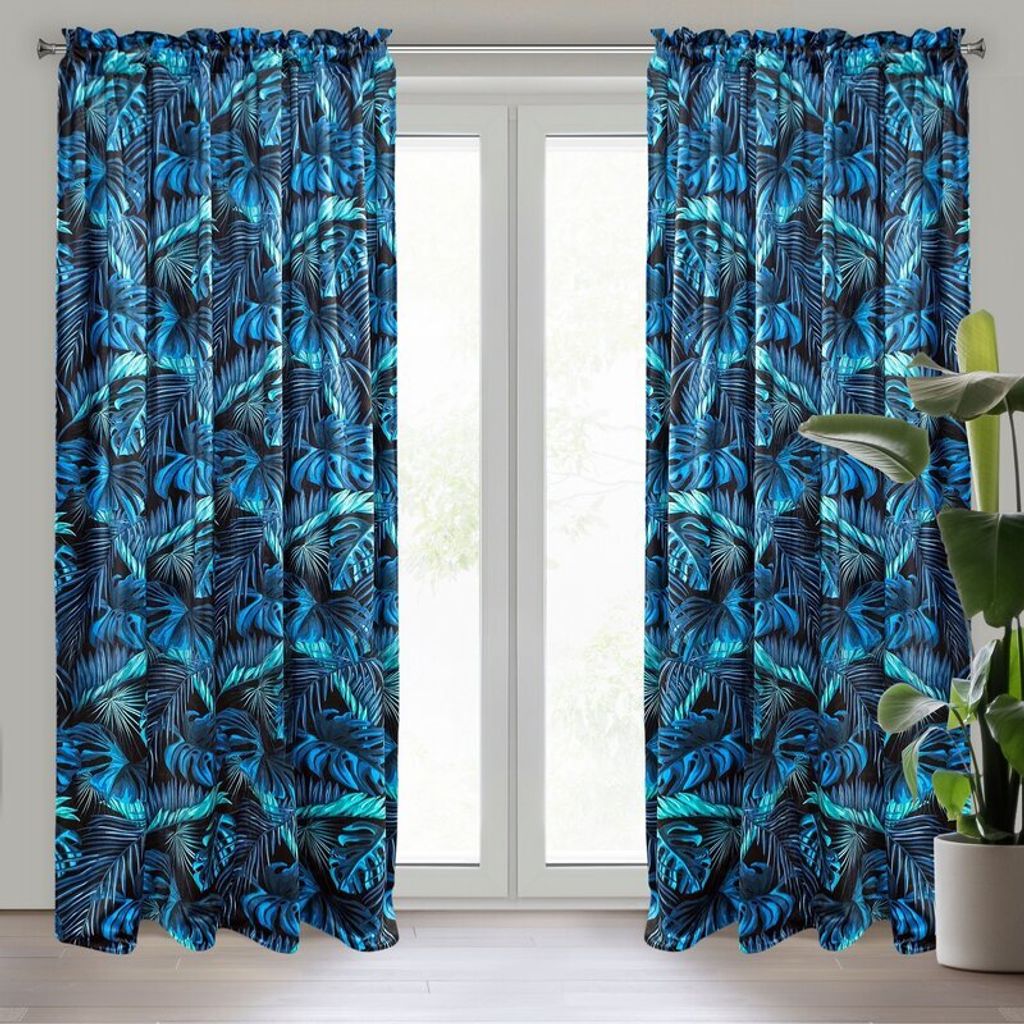 Vorhang LIZ schwarz blau 135x270 cm Kräuselband Tunnelzug Tunneldurchzug