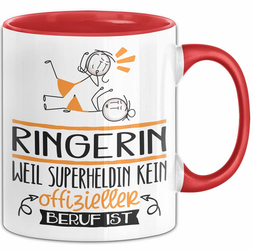 Ringerin Geschenk Tasse Lustiger Spruch Ringerin Weil Superheldin Kein Offizieller Beruf Ist Geschenkidee (Rot)