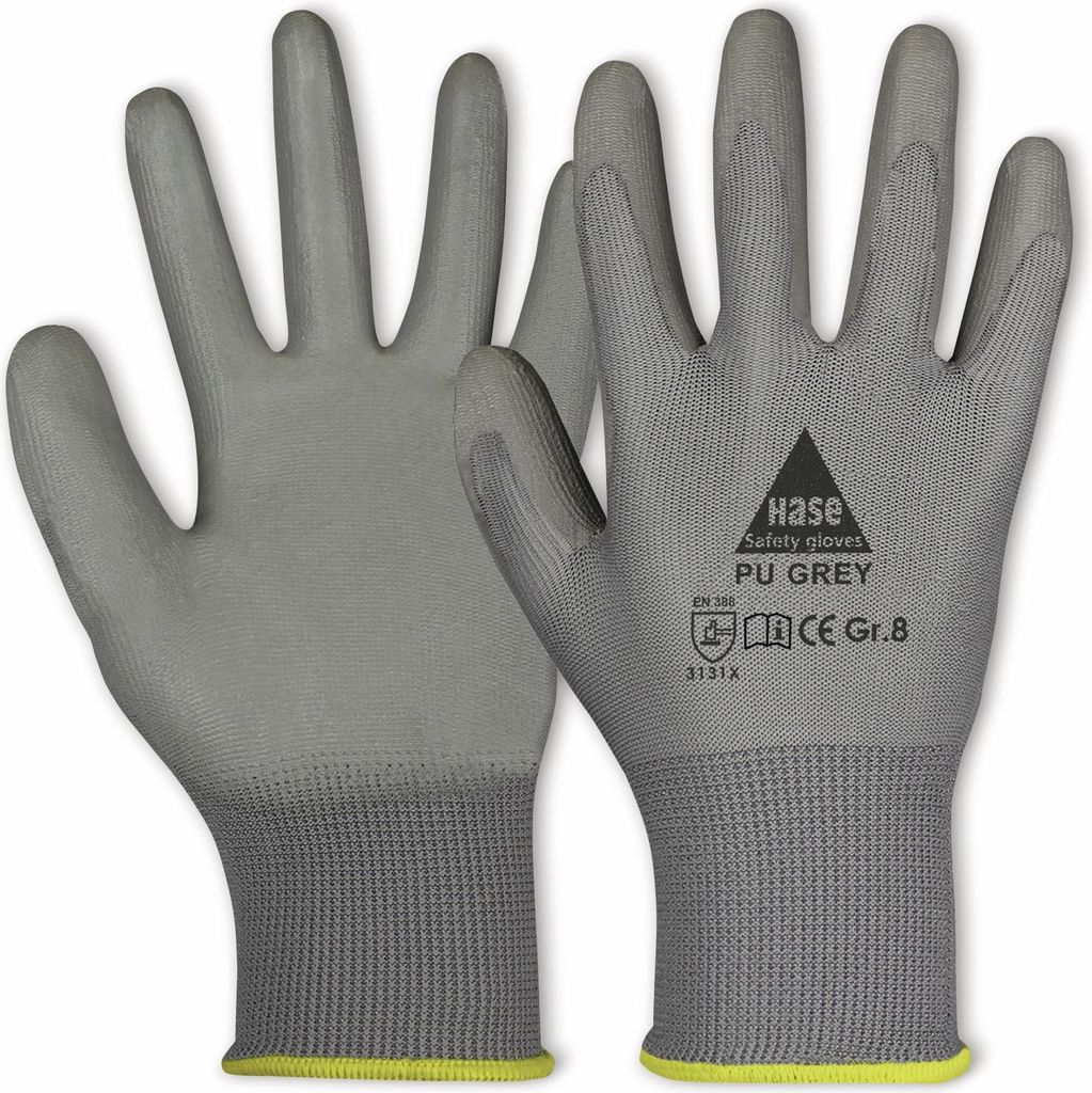 HASE SAFETY GLOVES Arbeitshandschuhe PU, Polyurethangrey, EN 388, EN 420, grau, Größe 11
