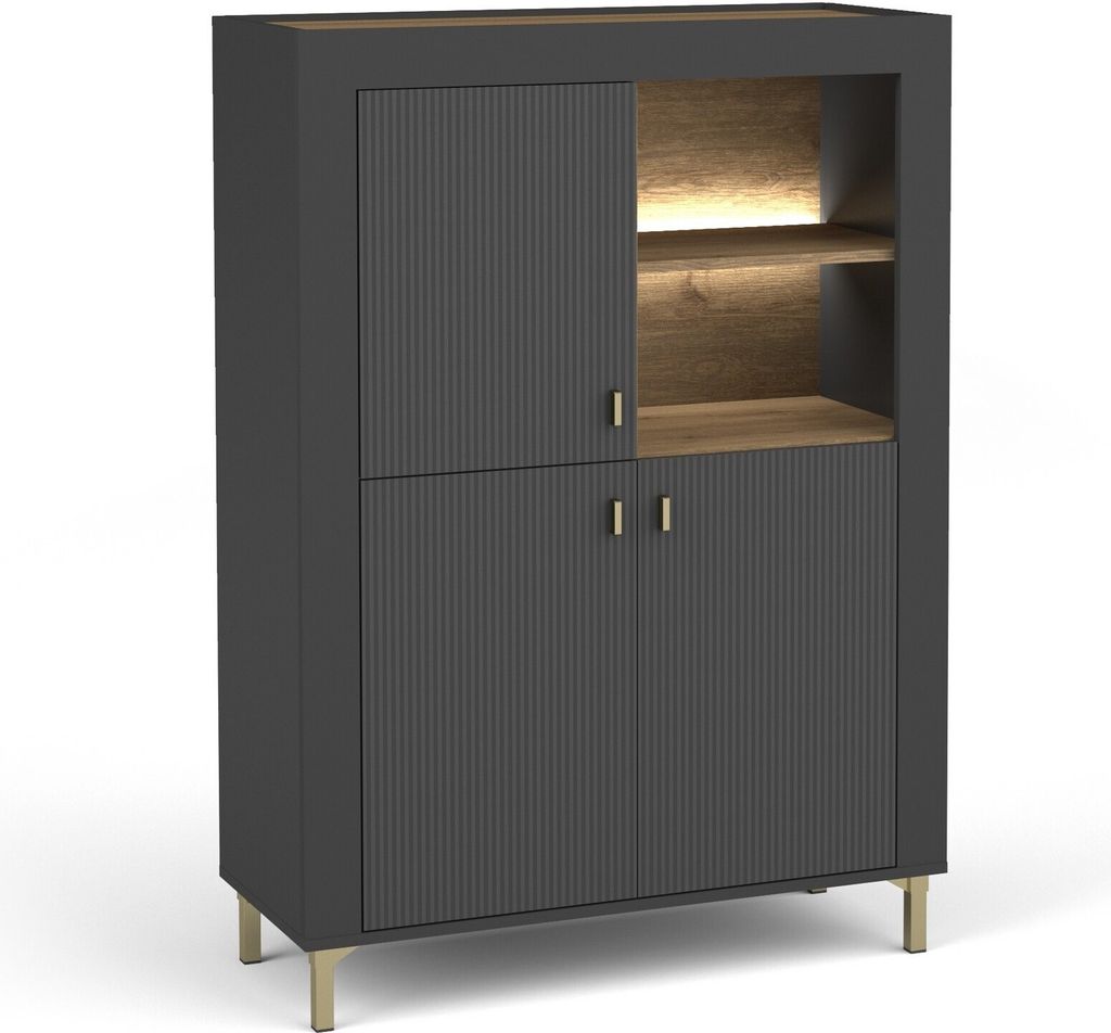 Kommode Mossa Mo5 Wohnzimmerschrank 97X136X40 Cm 3 Türiger Schrank Schwarz (Ohne Beleuchtung)