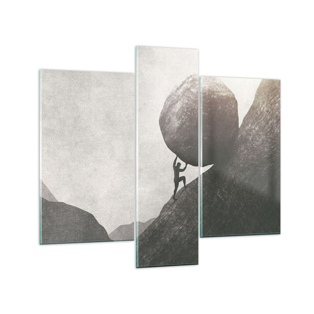 Bilder auf glas - 3 Teile - Sisyphus Arbeit Stein - 95x80cm - Glasbilder - Wandbilder - Bilder - zum Aufhängen bereit - Wanddekoration aus Glas - ...