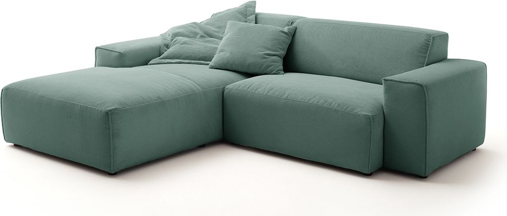 KAWOLA Sofa RANI Ecksofa Feincord grün Recamiere links Produktbild 