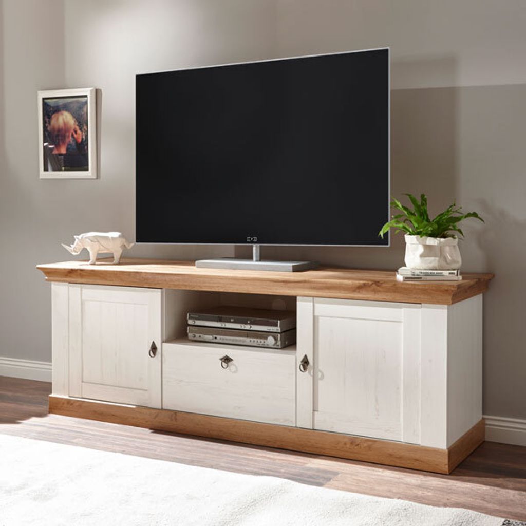 Landhaus Lowboard 183cm pinie weiß / wotan eiche TV Board Wohnzimmer