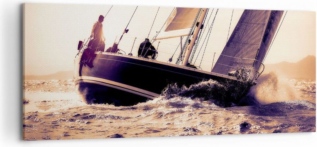 Bild auf Leinwand - Leinwandbild - Meer Yacht Welle - 120x50cm - Wand Bild - Wanddeko - Wandbilder - Leinwanddruck - Bilder - Kunstdruck - Wanddeko...