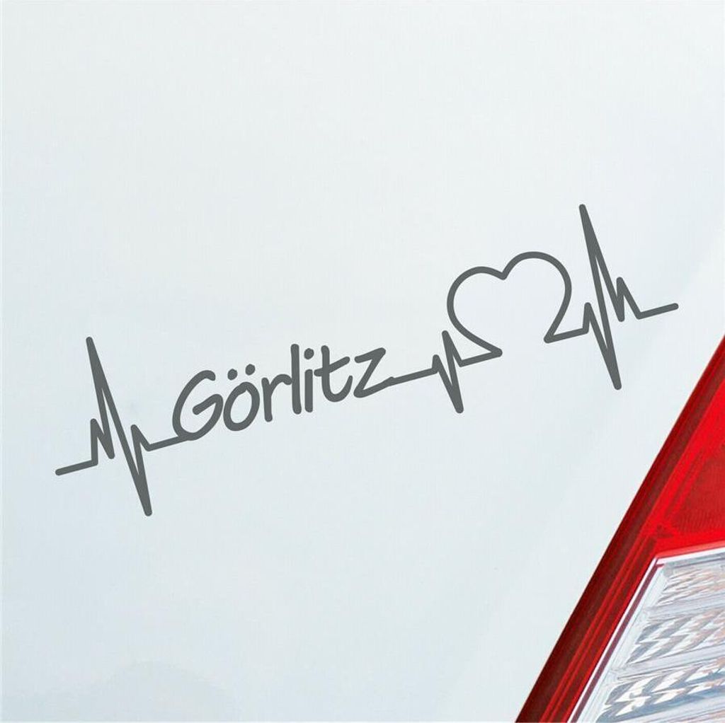 Auto Aufkleber Görlitz Herz Herzschlag 19x6 cm Grau Sticker Heckscheibenaufkleber