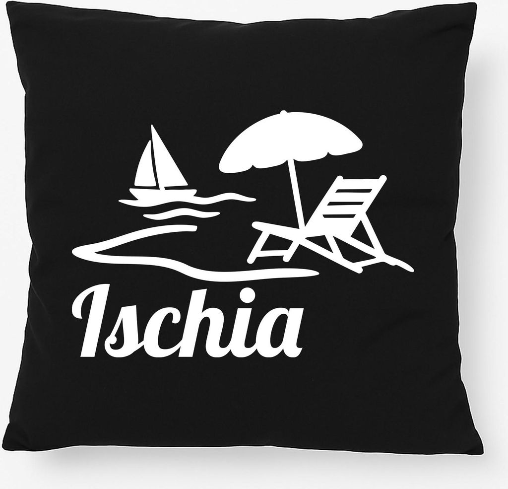 Huuraa Kissen Ischia Inselmotiv Italien 40x40cm mit Füllung Black Baumwolle Dekokissen Geschenkidee