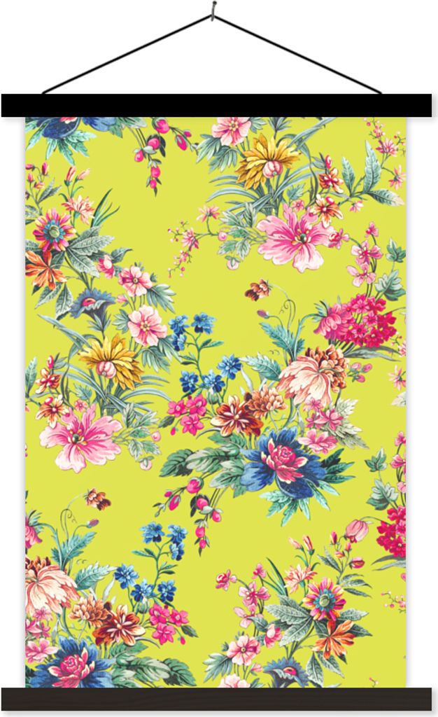 MuchoWow Textilposter Blumen - Pastell - Farben 40x60 cm mit schwarzem Rahmen - Wanddekorationen