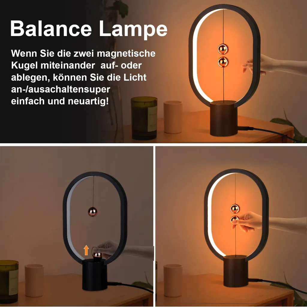 Petite Lampe Décorative Magnétique Noire - Éclairage LED Doux sans Reflet