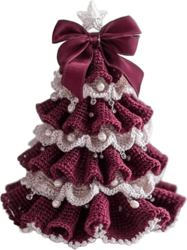Handgefertigter gehäkelter Weihnachtsbaum, DIY-Weihnachtsbaum, Häkel-Bastel-Starterset mit Schleife und Kunstperle für Anfänger, Strick-Weihnac...