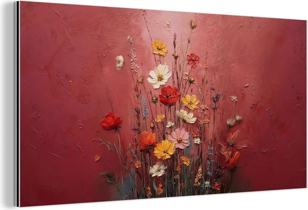 MuchoWow Wanddekoration Metall Metallbild Wandkunst 120x60 cm Blumenbouquet - Tiefe - Spürbare Textur MuchoWow Aluminium Gemälde - Metalbilder