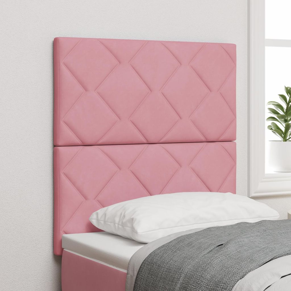 Möbel LED Kopfteil Diamantblock Design Rosa 80 cm Velours - Kopfteile Neu202535664