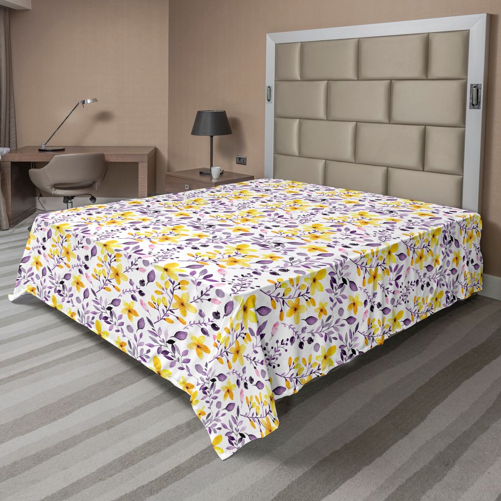 ABAKUHAUS Blume Bettlaken, Muster Mit Blumen Und Blättern Sämling Foliage Frühling Ländlichen Kunst Druck, weiches bequemes oberes Bettlaken f...