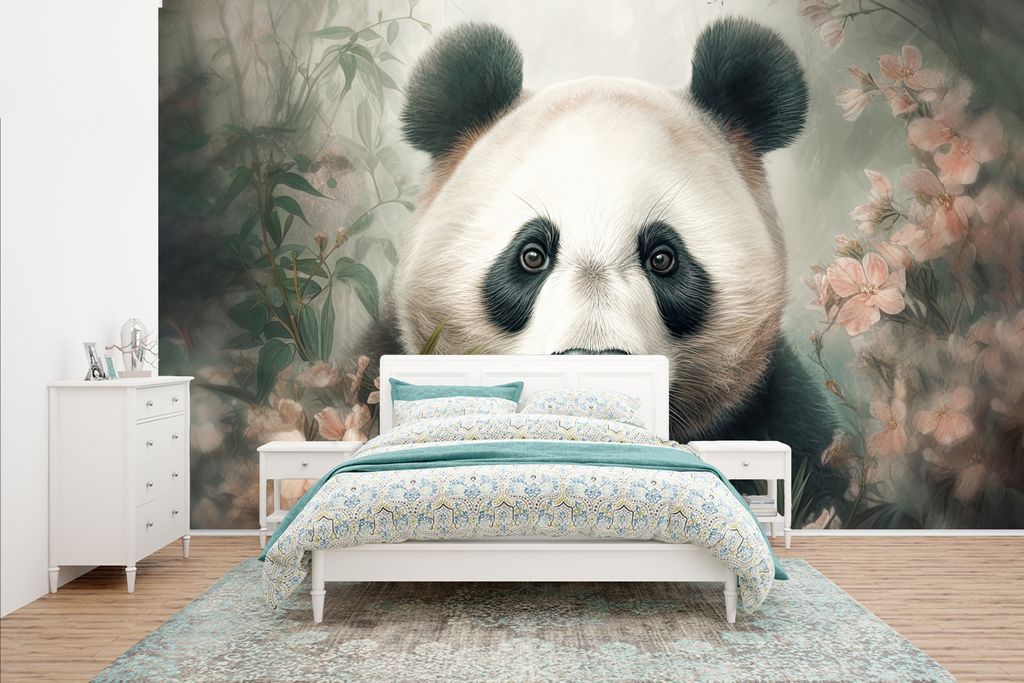 MuchoWow Fototapete für Wohnzimmer oder Schlafzimmer Wandtapete Vinyl Motivtapete Panda - Tiere - Pflanzen - 435x260 cm - Kinderzimmer