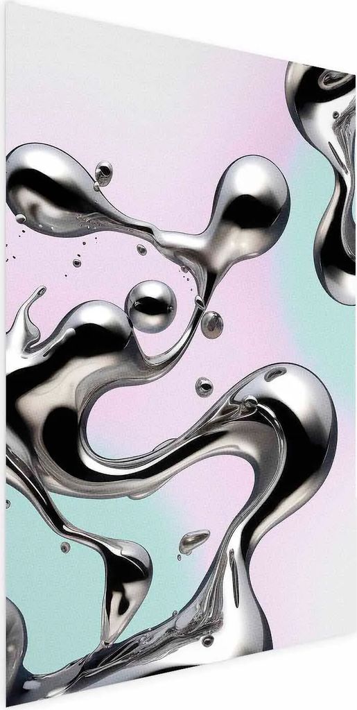 Posterpapier Poster - Metallic Fluidity - abstract silver forms on a mint-purple background 60x90 cm Muster a-C-10141-ao-a