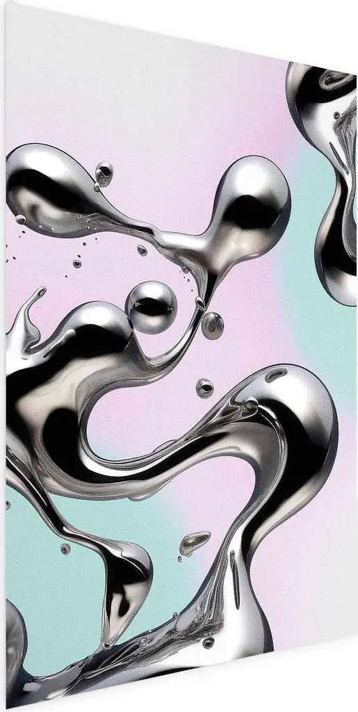 Poster Artistico Fluidità Metallica 60x90 cm - Effetto Argento Vivo