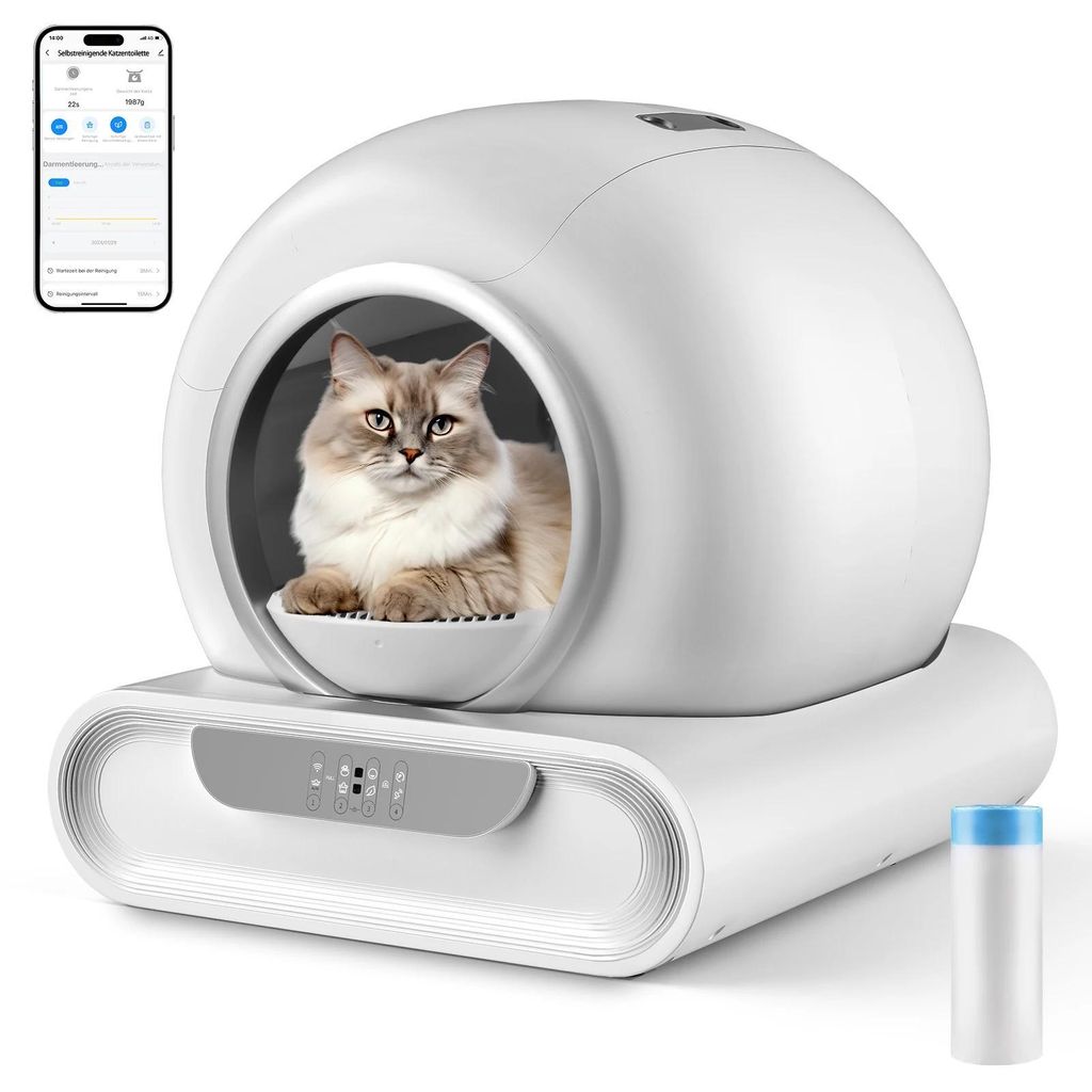 Selbstreinigende smarte Katzentoilette - Automatisches Katzenklo - App-gesteuerter Reinigungsroboter - 9 l Kot-Sammelbox - Halbgeschlossen - Kunsts...