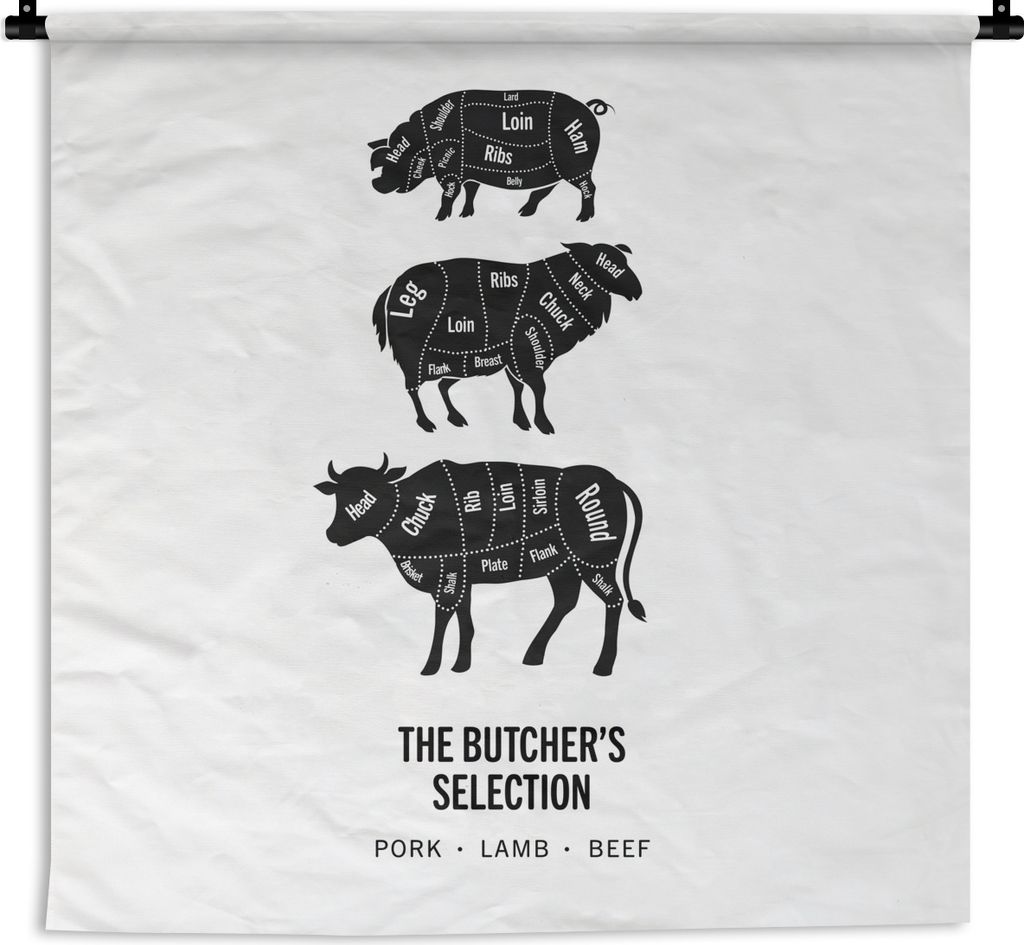 MuchoWow Wandteppich Wandbehang Fleisch - Tiere - Kuh - Küche 60x60 cm Tapisserie Dekoration Wandtuch - Dekorationen - Wand Decke