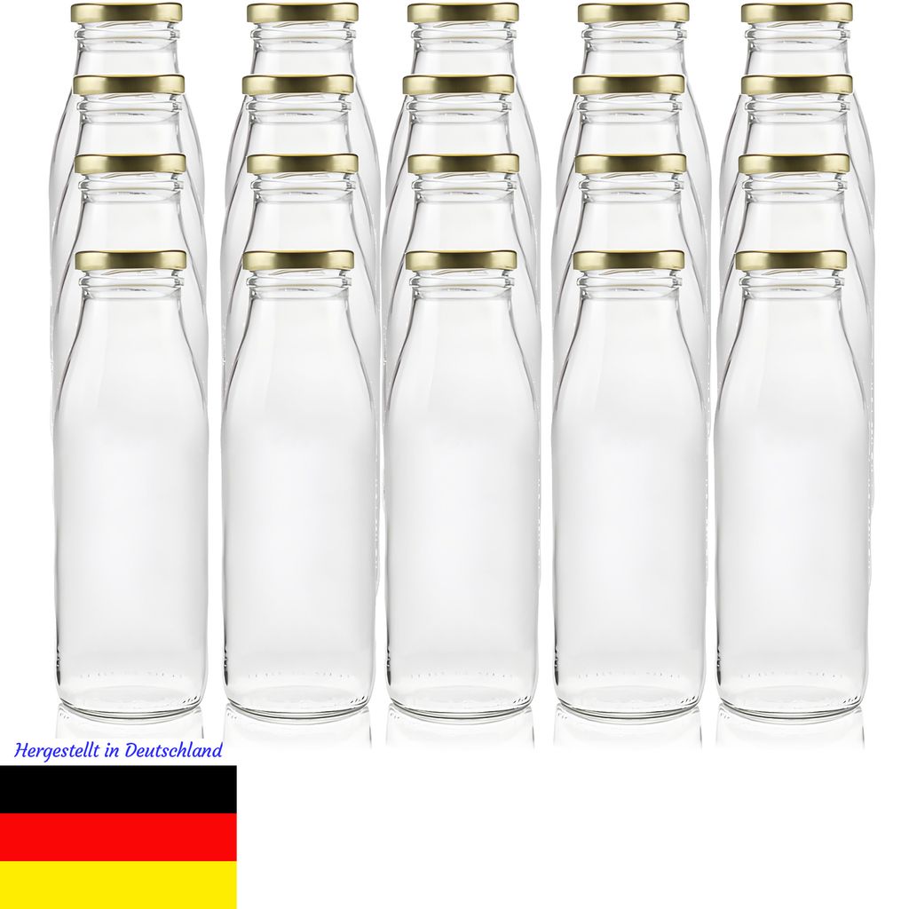 Milchflasche Glas 500ml – 20er Set – Weithalsöffnung 48mm – Wiederverwendbar – Für Säfte, Milch, Kefir, Kombucha – Spülmaschinengeeignet
