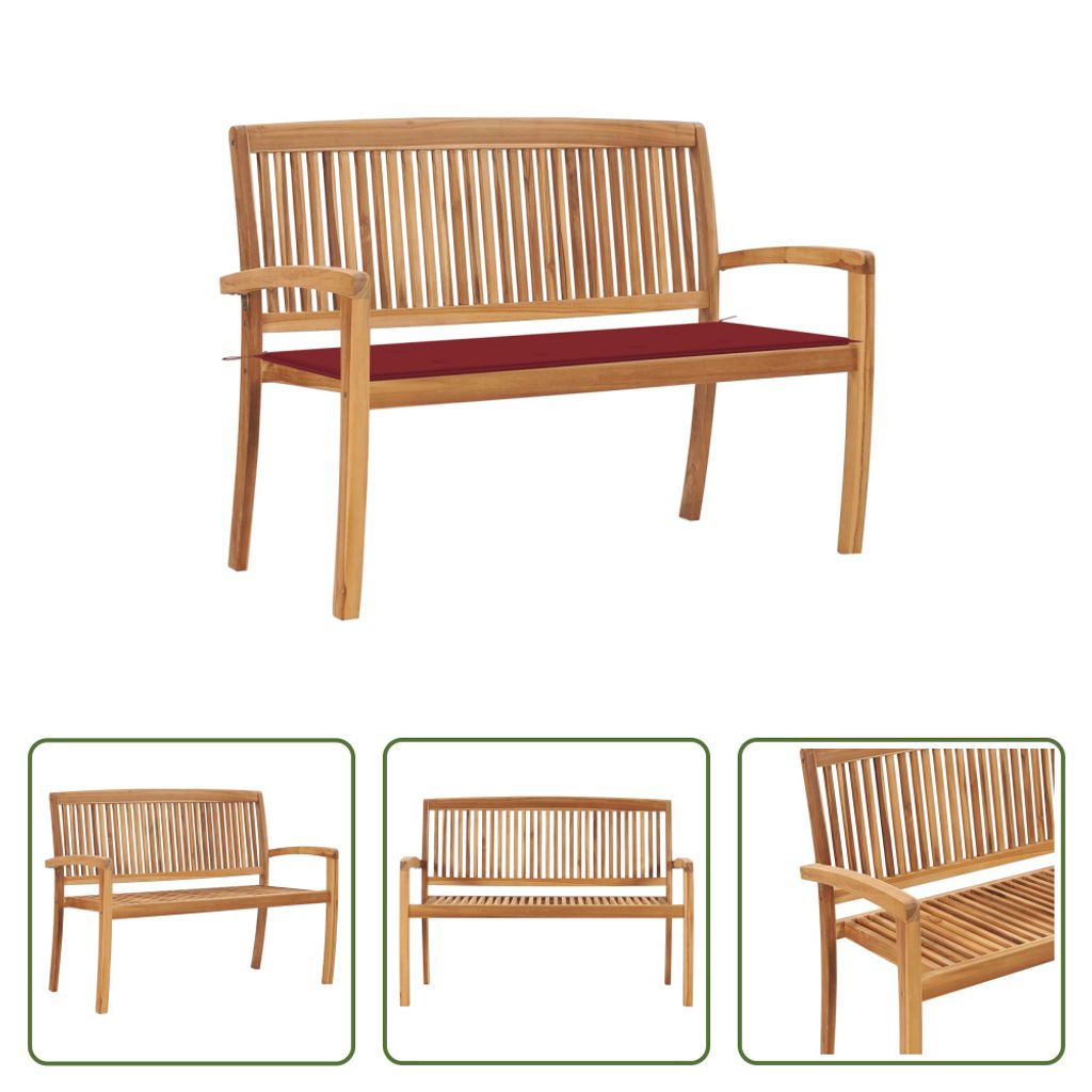 The Living Store Stapelbare Gartenbank mit Auflage 128,5 cm Massivholz Teak