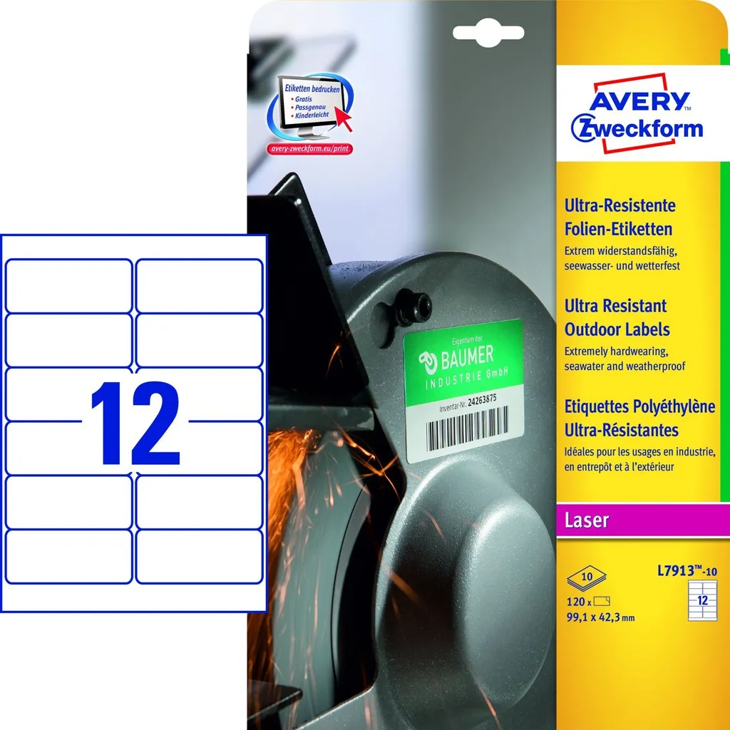 AVERY ZWECKFORM L7913-10 Etichette in pellicola ultraresistente A4 120 pezzi