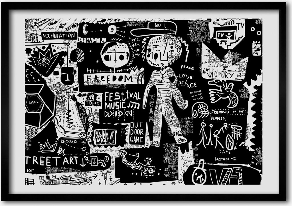 Bild - Bilder - Bilderrahmen - 70 cm x 50 cm - MDF-Rahmen, Wandkunst Graffiti