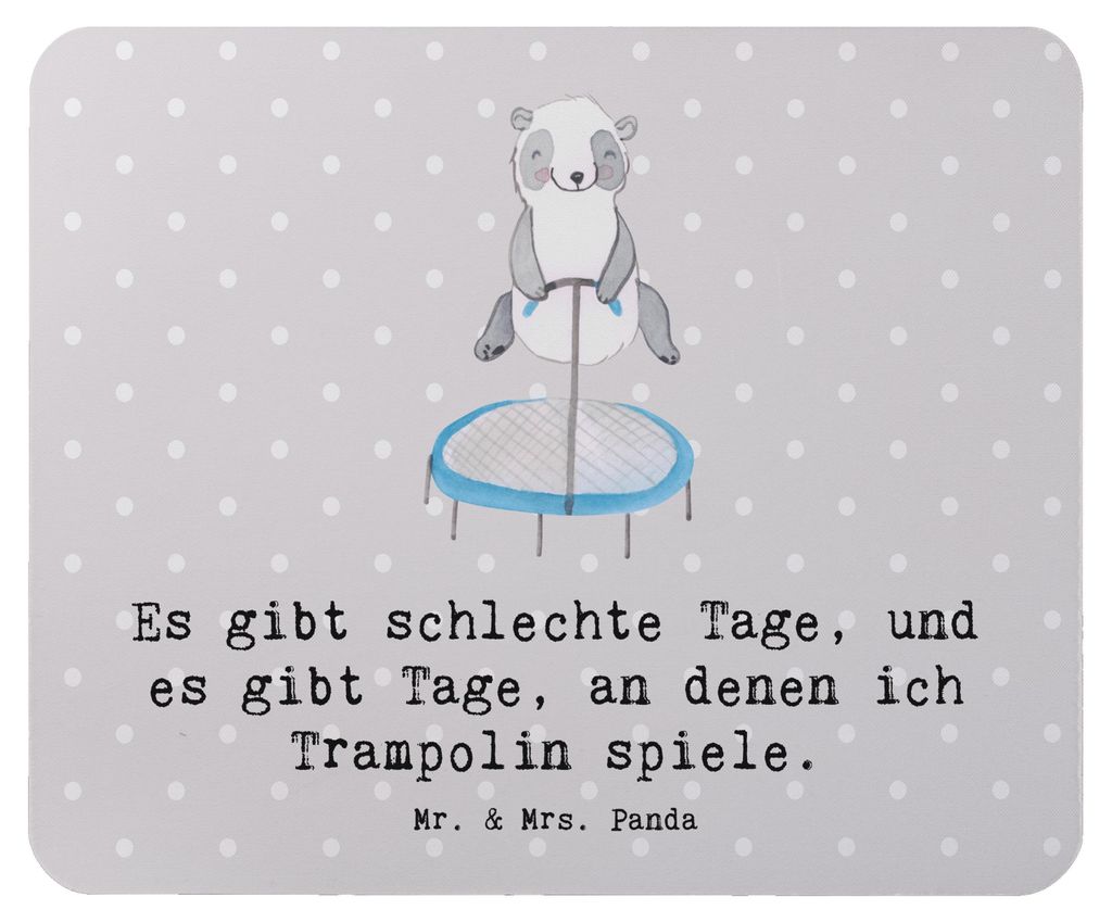 Mr. & Mrs. Panda Mousepad Panda Trampolin springen - Grau Pastell - Geschenk, Fitnessstudio, Mouse Pad, mauspad laptop, Turnen, mousematte