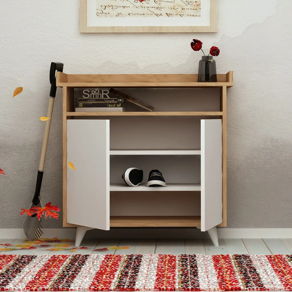 Armoire à chaussures Skye Decor SpringaMDD chêne et blanc 102x100x35 cm - 2