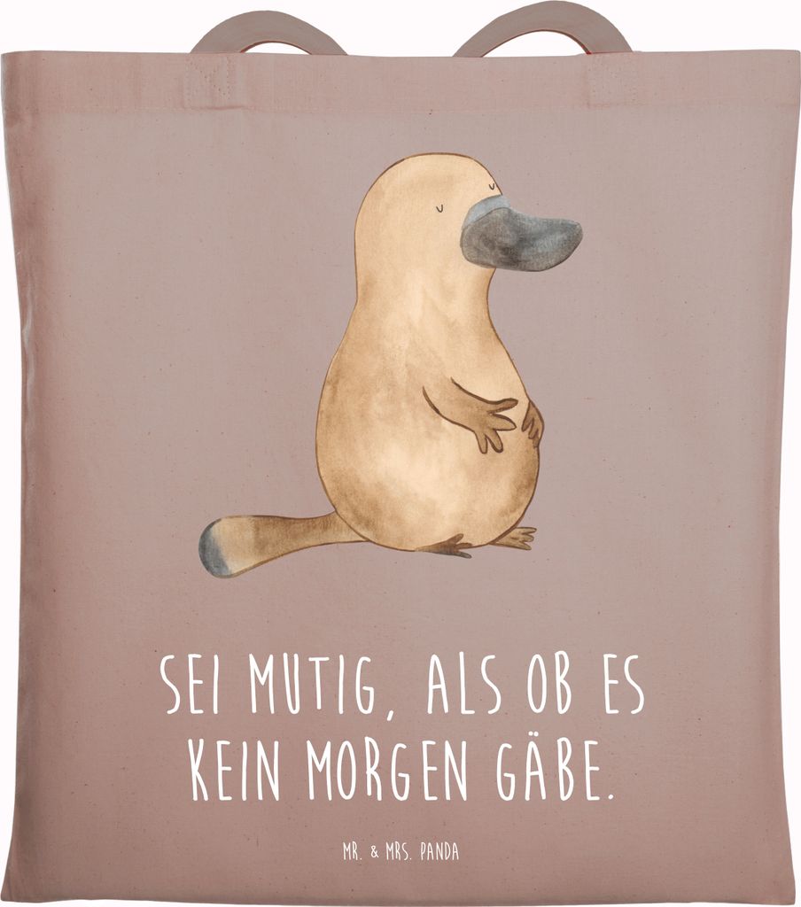 Mr. & Mrs. Panda Tote Bag Schnabeltier Mut - Braun Pastell - Geschenk, Schultasche, Motivation, Meer, Büro, Shopping Tasche, Raodtrip, Arbeit, Ein...