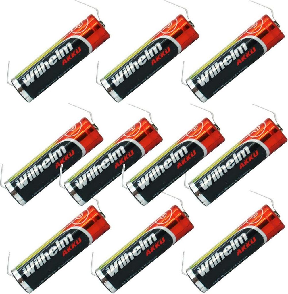 10 x Lithium Ionen Akku Wilhelm 3,7 V LÖTFAHNE U Form 800 mAh Typ 14500 Li Ion AA
