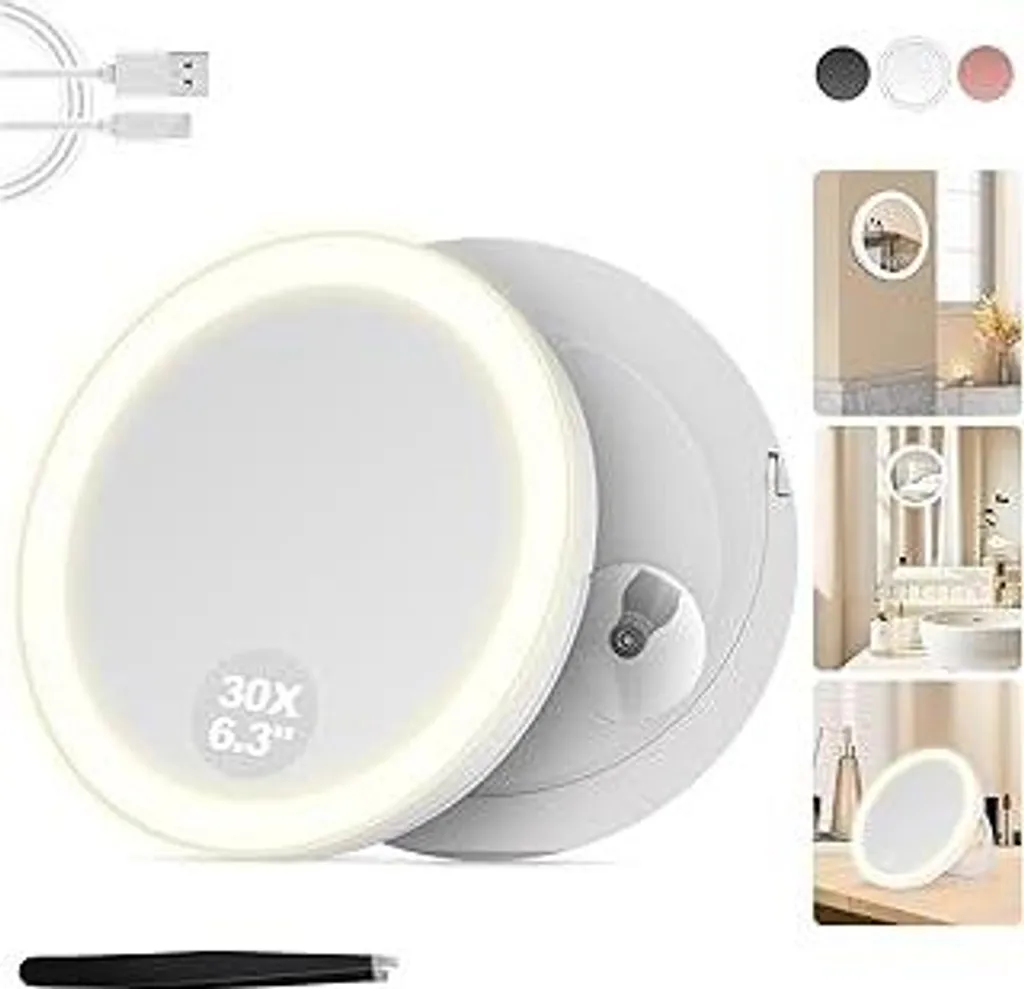 MOMOKUBA Specchio Trucco 30x LED Dimmerabile Bianco: Look Flawless