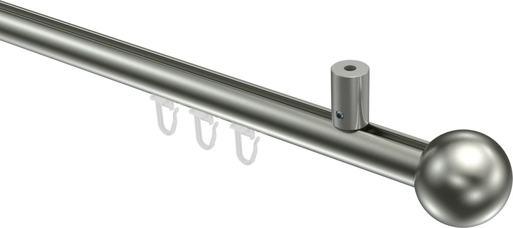 Interdeco Innenlaufstange / Gardinenstange mit Innenlauf Edelstahl-Optik, Typ Sonius Luino (Kugel) Deckenmontage, 20 mm Ø 1-läufig, 120 cm