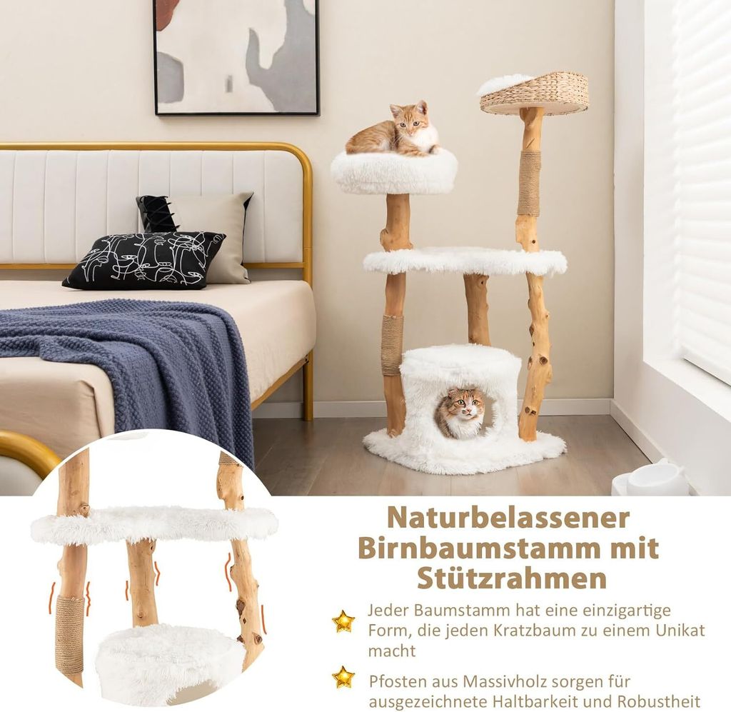 COSTWAY 124cm Kratzbaum Holz, Katzenbaum mit Katzenhöhle & Produktbild 5