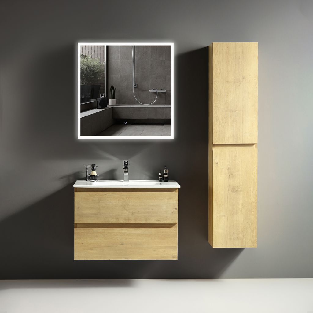 Alpenberger Badezimmermöbel Set | Waschbecken mit Waschbeckenunterschrank Hängend | Badezimmerspiegel mit Beleuchtung | Badschrank Hochschrank