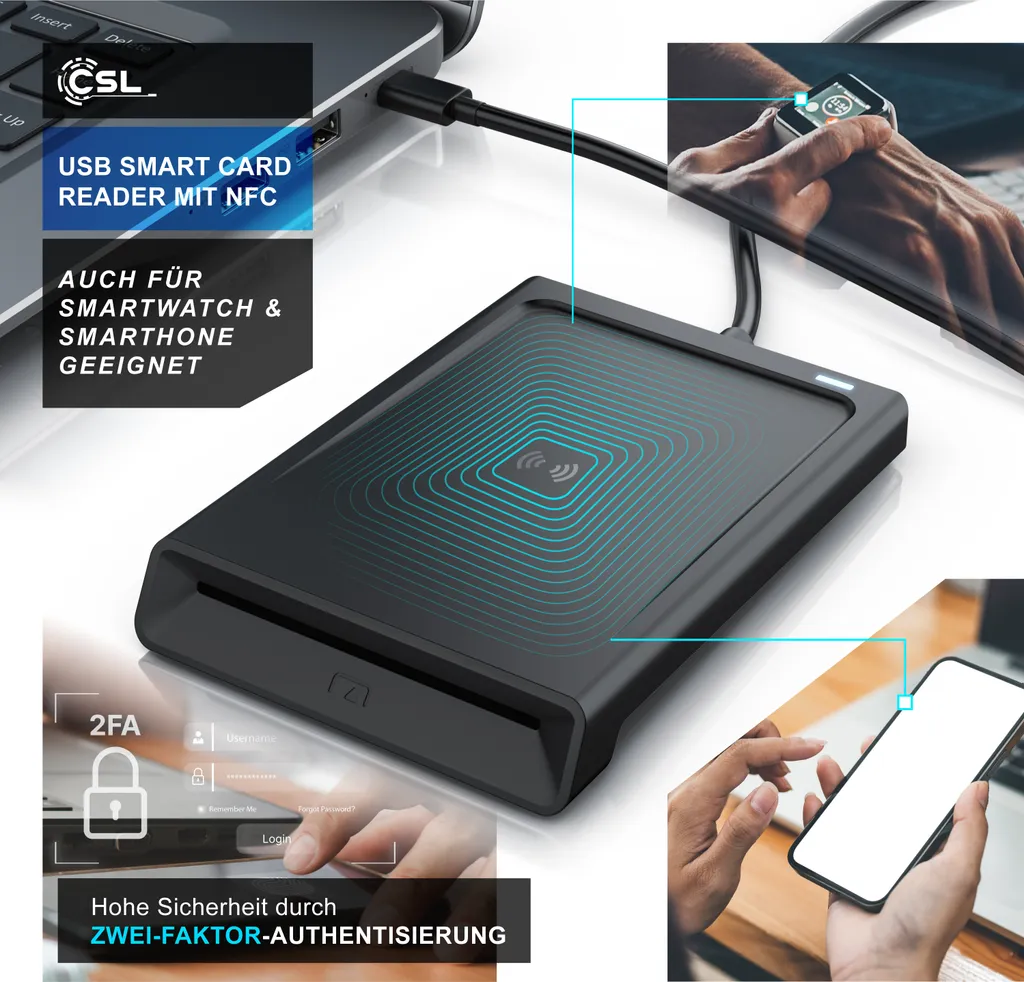 CSL Lettore USB-C 4-in-1: Smart Card, NFC, SIM e Memory Card Reader - 6
