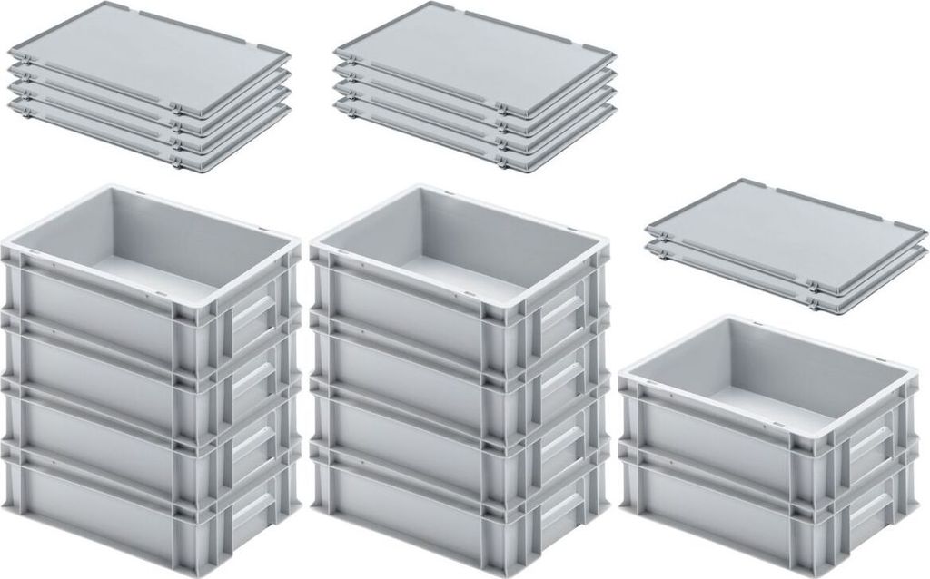 SuperSparSet 10x Eurobehälter mit geschlossenem Griff und Scharnierdeckel | HxBxT 12x30x40cm | 11 Liter | Grau | Eurobox, Transportbox, Transportb...