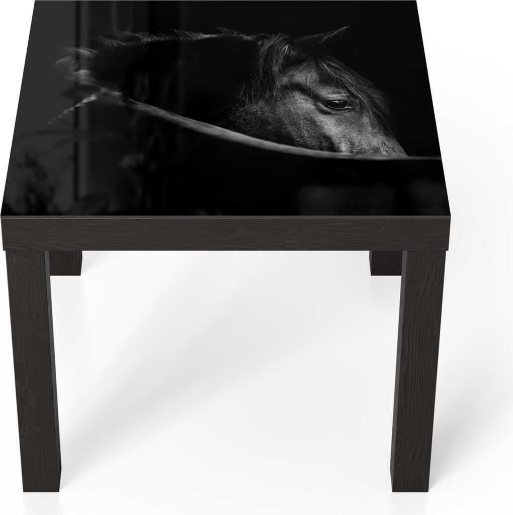 DEQORI Couchtisch 55x55 cm Schwarz 'Schönes Pferd im Profil' Glas Beistelltisch
