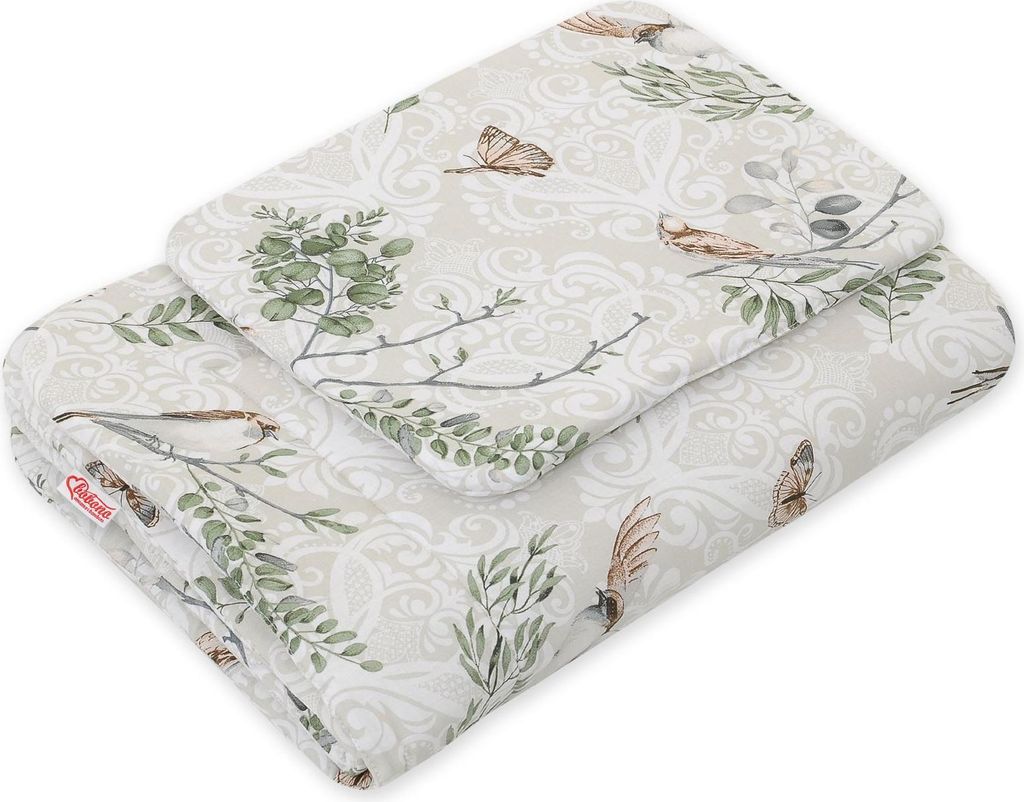 Babybettwäscheset mit Füllung, 2-teilig, 75x100cm NEWBORN - braune Vögel