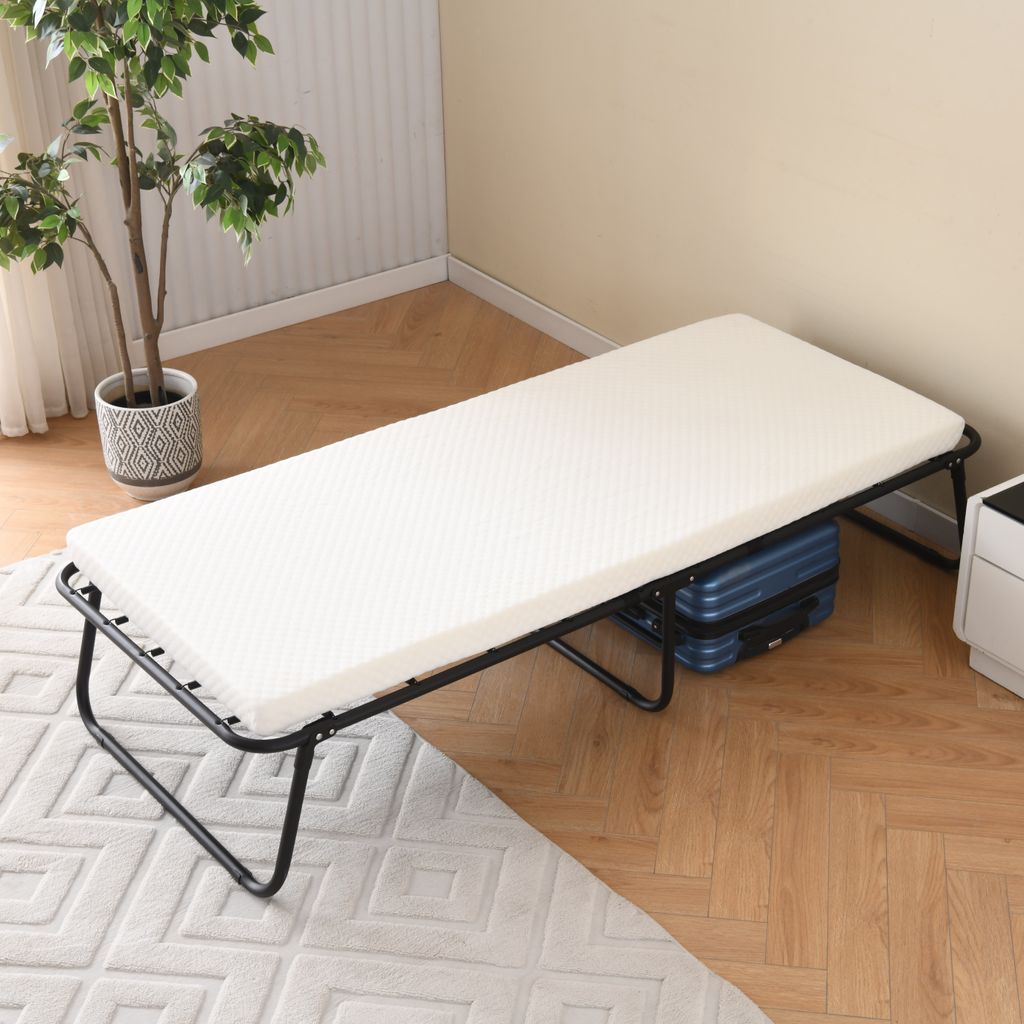 Gästebett klappbar 80×190 cm – Faltbares Metallbett mit Stauraum & werkzeugloser Montage | Platzsparendes Tagesbett & Reisebett für Erwachsene