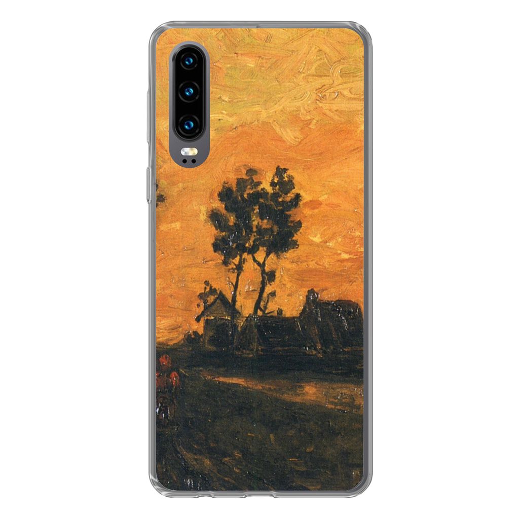 MuchoWow Handyhülle Schutzhülle Hülle für Huawei P30 Landschaft bei Sonnenuntergang - Vincent van Gogh Silikon Softcase Handy Hülle - Karten...